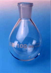 Birnenkolben Borosilikatglas 3.3 mit NS und rundem Boden<br>Flasks, pear-shape, borosilicate glass 3.3, round bottom, with standard ground<br>laborbedarf, Laborglas,Kolben