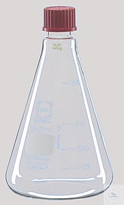 Trypinisierungsflaschen (Schikanekolben vierfach), graduiert, zur Umwandlung von Gewebebruchstcken und Homogenisiertem in Zellaufschwemmungen mit Trypsin-Digestion von Bindeproteinen<br>TRYPSINIZING FLASKS, GRADUATED, 50 ML, FLASK  51 MM, HEIGHt 90mm, Neck =22mm<br>Laborbedarf, Laborglas,Schikanekolben