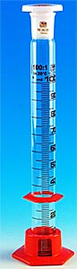 Mischzylinder, Normalausfhrung, mit NS-Polystopfen AR-Glas, Sechskantfu aus PE-HD<br>Mixing cylinders, standard type, with interchangeable stopper  of polyethylene AR-Glas, hexagonal plastic base<br>Laborbedarf, Laborglas, Volumenmessung, Mischzylinder