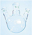 Dreihalskolben 0.5l, Rasotherm mit schrgen Seitenhlsen NS14/23, Mitte NS29/32, Restposten 6 Stck auf Lager</p>Laborbedarf,Laborglas,Glasbauteile,Kolben,Dreihalskolben,Dreihalsspitzkolben