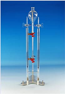 Wasserzersetzungsapparat nach Hoffmann mit Platinelektroden fr schulische Demonstrationen (Lehrzewcke) komplett mit Metallstativ, Skala 0-60ml : 0,2</p>Hofmann voltameters, with support with platinum electrodes</p>Voltamtres de Hofmann, avec support avec lectrodes en platine</p>Laborbedarf Glasgerte ,Wasserzersetzungsapparatur