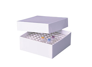 Kryobox 136x136, Pappe ohne Rastereinsatz H = 50 mm mit wasserabweisender Standardbeschichtung (WS) oder wasserfester Kunststoffbeschichtung (KB)