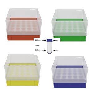 Kryobox B95 GLW 130 x 130 mm Hhe = 90 - 95 mm fr 25 Flschchen bis  21,6 mm<br>Laborbedarf,Lagerung,Kryoboxen