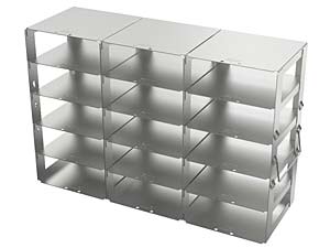 Edelstahlgestell fr Tiefkhlschrnke fr 15 (5x3) Kryoboxen maximale H=54mm, TxBxH 420x140x277mm mit Klappgriffen fr Tiefkhlschnke</p>Freezer Racks, stainless steel for 15(5x3) boxes hight max: 54mm, withhandles for upright freezers</p>Laborbedarf,Tiekhlschrankzubehr,Edelstahlgestelle fr Freezer