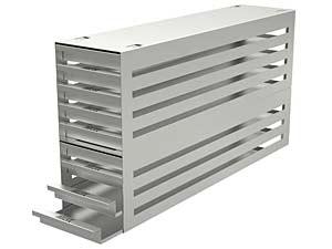 Schubladenlagergestelle, 36 (9x4) Edelstahl fr Tiefkhlschrnke Tiefe 540mm fr Kryo-Boxen 130x130mm Hmax=29mm</p>Freezer Racks 36 (9x4), stainless steel, with drawers for upright freezers deep 540mm, for boxes 130x130x29mm</p>Laborbedarf,Tiekhlschrankzubehr,Schubladengestelle fr Freezer