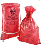 Starter-Set: Biohazard-Tischarbeitsplatz A: Stnder + 1VE Autoklavierbeutel Biohazard rot, 210 x 290 mm,  Warnhinweis mit Indikatorfeld,PE,100 Stck, Volumen 1.5l, Folienstrke 20m, bis 121C<br>Laborbedarf,Vernichtung,Autoklavierbeutel