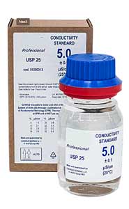 Leitfhigkeitsstandard 5 S/cm  0.1% / 25C, 300 ml Flasche mit DFM Zertifikat<br>Conductivity standard 5 S / cm  0.1% / 25  C, 300 ml bottle with DFM certificate <br>Laborbedarf, pH-Messung und Leitfhigkeitsmessung,Leitfhigkeitsstandards