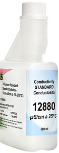 Leitfhigkeitsstandard 12.880 S/cm  1% / 25C, 500 ml Flasche<br>Conductivity standard 12.880 S / cm  1% / 25  C, 500 ml bottle<br>Laborbedarf, pH-Messung und Leitfhigkeitsmessung,Leitfhigkeitsstandards