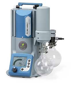 VARIO Chemie-Pumpstand PC 3001 VARIOpro mit saugseitigem Abscheider aus Glas mit Schutzbeschichtung und druckseitigem Emissionskondensator und Vakuum-Controller  CVC 3000, Max. Saugvermgen bei 50/60 Hz 2.0m3/h ,Endvakuum (abs.) 2 / 1.5mbar/torr <br>VARIO chemistry pumping unit PC 3001 VARIOpro with  inlet separator, made of glass with a protective coating and exhaust vapor condenser  and Vacuum controller  CVC 3000, Max. pumping speed at 50/60 Hz 2.0 m3/h , Ultimate vacuum (abs.) 2 / 1.5mbar/torr<br>Laborbedarf, Pumpen, Membranpumpen