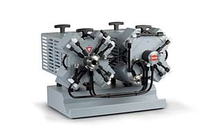 VARIO Chemie-Membranpumpe MV 10C EX VARIO,  Max. Saugvermgen bei 50/60 Hz 8.1 m3/h ,Endvakuum (abs.) 2 / 1.5  mbar/torr <br>VARIO chemistry diaphragm pump MV 10C EX VARIO, Max. pumping speed at 50/60 Hz 8.1 m3/h , Ultimate vacuum (abs.) 2 / 1.5 mbar/torr<br>Laborbedarf, Pumpen, Membranpumpen