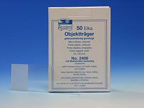 Objekttrger unbekantet 76 x 26 x 1 mm mit Mattrand beidseitig VE = 50 Stck</p>Microslides, cut edges, approx. 1 mm thick, CE with frosted stripe on both sides</p>Laborbedarf,Mikroskopie,Objekttrger