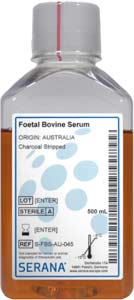 Fetales Klberserum (Herkunft Australien), Aktivkohle  filtriert, 500ml</p>Foetal Bovine Serum, Collected in Australia, Charcoal Stripped, 500ml</p>Zellkulturmedien,fetales Klberserum, gesammelt in Australien