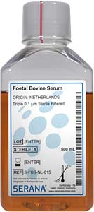 Fetales Klberserum (Herkunft Niederlande), Dreifach 0,1 m steril gefiltert , 500ml</p>Foetal Bovine Serum, Collected in Netherlands,Triple 0.1 m Sterile Filtered, 500ml</p>Zellkulturmedien,fetales Klberserum, gesammelt in Australien