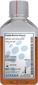 Fetales Klberserum (Herkunft Niederlande), Ultra Low IgG, sehr geringe Antikrperkonzentration, 500ml</p>Foetal Bovine Serum, Collected in Netherlands,  Ultra Low IgG, 500ml</p>Zellkulturmedien,fetales Klberserum, gesammelt in Australien