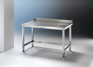 Arbeitstisch Edelstahl AISI 304 18/10 mit 100 mm Aufkantung an der Rckseite, ohne Boden, Hhe 900 mm, Tiefe 800 mm<br>Work table stainless steel without shelf <br>Laborbedarf,Labormbel,Edelstahlmbel