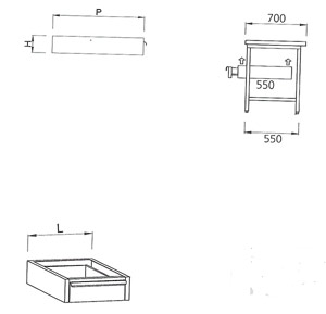 Schubladen fr Arbeitstische Edlestahl T = 700 mm, werkseitig eingebaut<br>Drawer for stainless steel table deep 700mm<br>Laborbedarf,Edelstahlmbel,Edelstahlschubladen