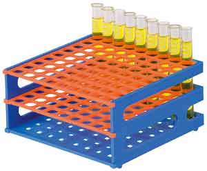 neoRack Rhrchengestell zusammensteckbar blau/orange, PP, 9 x 9, Gefe  = 13 mm, Restposten 29 Stck<br>neoRack tube rack stackable blue/orange, PP, 9 x 9 vessels 13 mm<br>Laborbedarf,Lagerung,Reagenzglasstnder