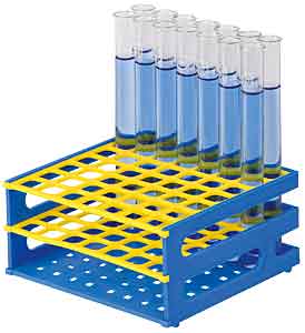 neoRack Rhrchengestell zusammensteckbar blau/gelb, PP, 7 x 7, Gefe  = 16 mm, Restposten 13 Stck<br>neoRack tube rack stackable blue/yellow, PP, 7 x 7 vessels 16 mm<br>Laborbedarf,Lagerung,Reagenzglasstnder