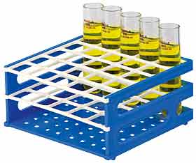 neoRack Rhrchengestell zusammensteckbar blau/wei, PP, 5 x 5, Gefe  = 25 mm, Restposten 7 Stck<br>neoRack tube rack stackable blue/white, PP, 5 x 5 vessels 25 mm<br>Laborbedarf,Lagerung,Reagenzglasstnder