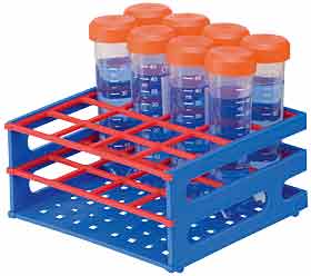 neoRack Rhrchengestell zusammensteckbar blau/rot, PP, 4 x 4, Gefe  = 30 mm, Restposten 4 Stck<br>neoRack tube rack stackable blue/red, PP, 4 x 4 vessels 30 mm<br>Laborbedarf,Lagerung,Reagenzglasstnder